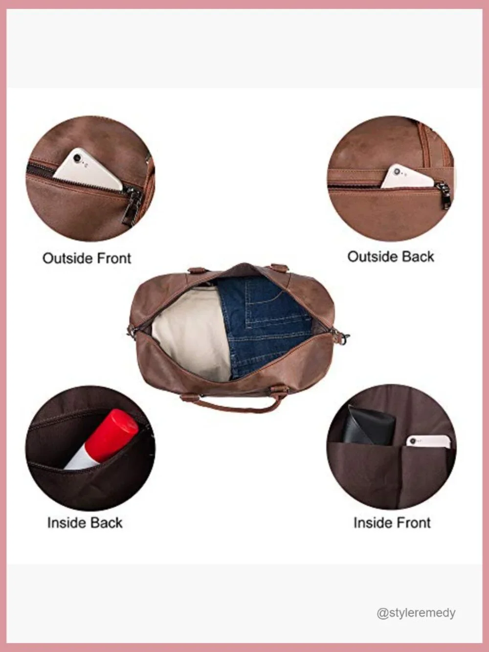 Leather Weekender Overnight Carry On Travel Duffel Bag with Shoe Pouch